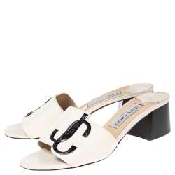 Pre Owned Jimmy Choo White Leather JC Slide Sandals Size 37.5