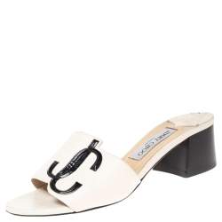 Pre Owned Jimmy Choo White Leather JC Slide Sandals Size 37.5