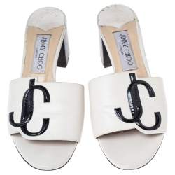 Pre Owned Jimmy Choo White Leather JC Slide Sandals Size 37.5