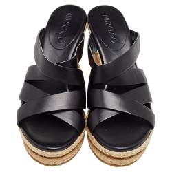 Pre Owned Jimmy Choo Black Leather Wedge Sandals 39