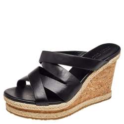 Pre Owned Jimmy Choo Black Leather Wedge Sandals 39