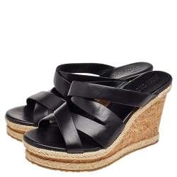 Pre Owned Jimmy Choo Black Leather Wedge Sandals 39