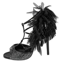 Pre Owned Jimmy Choo Black Suede and Patent Leather Crystal and Bead Embellished Sandals Size 40