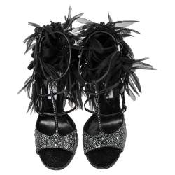 Pre Owned Jimmy Choo Black Suede and Patent Leather Crystal and Bead Embellished Sandals Size 40