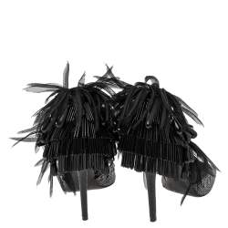 Pre Owned Jimmy Choo Black Suede and Patent Leather Crystal and Bead Embellished Sandals Size 40