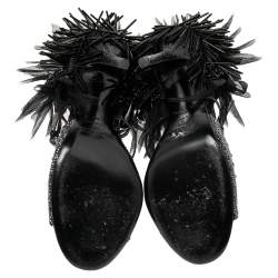 Pre Owned Jimmy Choo Black Suede and Patent Leather Crystal and Bead Embellished Sandals Size 40