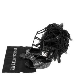 Pre Owned Jimmy Choo Black Suede and Patent Leather Crystal and Bead Embellished Sandals Size 40