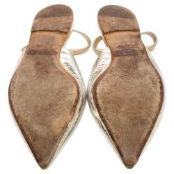 حذاء سلايد جيمي تشو جينوا جلد نقشة التمساح ذهبي ميتاليك مقدمة مدببة مقاس 36.5