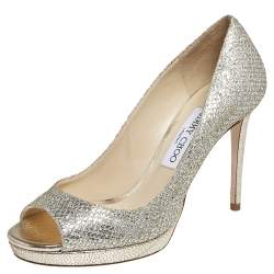 Pre Owned Jimmy Choo Gold/Silver Coarse Glitter Luna Pumps Size 38