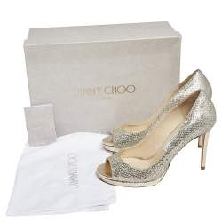 Pre Owned Jimmy Choo Gold/Silver Coarse Glitter Luna Pumps Size 38