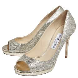 Pre Owned Jimmy Choo Gold/Silver Coarse Glitter Luna Pumps Size 38