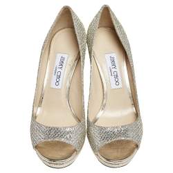 Pre Owned Jimmy Choo Gold/Silver Coarse Glitter Luna Pumps Size 38