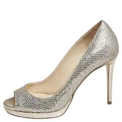Pre Owned Jimmy Choo Gold/Silver Coarse Glitter Luna Pumps Size 38