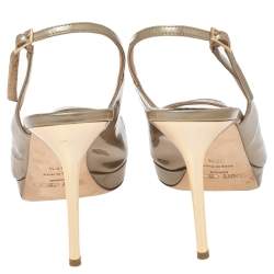 Jimmy Choo Olive Patent Leather Nova Slingback Sandals Size 38.5