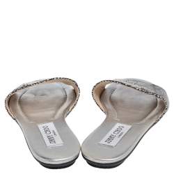 Pre Owned Jimmy Choo Black/Silver Suede Nanda Slide Flats Size 35.5