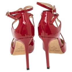 Pre Owned Jimmy Choo Red Patent Leather Lancer Strappy Pumps Size 37