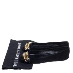 Pre Owned Jimmy Choo Black Suede Morse Buckle Ballet Flats Size 37