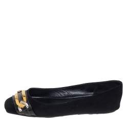 Pre Owned Jimmy Choo Black Suede Morse Buckle Ballet Flats Size 37