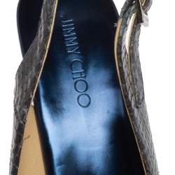 Pre Owned Jimmy Choo Blue/Black Python Embossed Leather Praise Wedge Sandals Size 37
