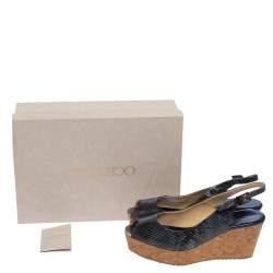 Pre Owned Jimmy Choo Blue/Black Python Embossed Leather Praise Wedge Sandals Size 37