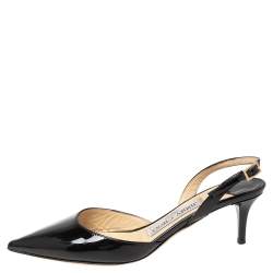 Pre Owned Jimmy Choo Black Patent Leather Tilly Slingback Sandals Size 34