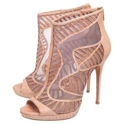Jimmy Choo Beige Python Embossed Leather And Mesh Ankle Boots Size 41