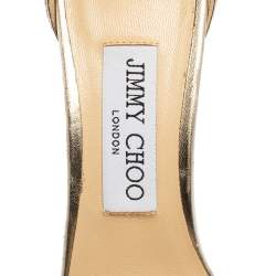 Jimmy Choo Metallic Gold Glitter Misty Ankle Strap Sandals Size 37.5