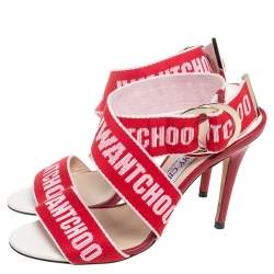 Pre Owned Jimmy Choo Red Canvas Bailey Ankle Wrap Sandals Size 37.5