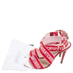 Pre Owned Jimmy Choo Red Canvas Bailey Ankle Wrap Sandals Size 37.5