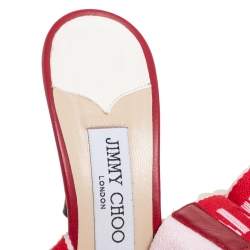 Pre Owned Jimmy Choo Red Canvas Bailey Ankle Wrap Sandals Size 37.5