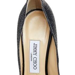 Pre Owned Jimmy Choo Metallic Black Glitter Fabric Dahila Platform Peep Toe Pumps Size 39