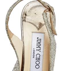 Pre Owned Jimmy Choo Metallic Gold Glitter Verity Peep Toe Slingback Platform Sandals Size 38