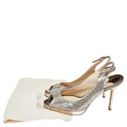 Pre Owned Jimmy Choo Metallic Gold Glitter Verity Peep Toe Slingback Platform Sandals Size 38