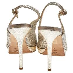 Pre Owned Jimmy Choo Metallic Gold Glitter Verity Peep Toe Slingback Platform Sandals Size 38