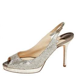 Pre Owned Jimmy Choo Metallic Gold Glitter Verity Peep Toe Slingback Platform Sandals Size 38