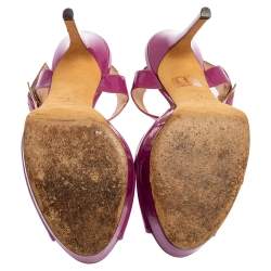 مملوكة مسبقًا صندل جيمي تشو نعل سميك سير كاحل ليندا جلد لامع أرجواني مقاس 39.5