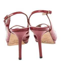 Pre Owned Jimmy Choo Red Patent Leather Nova Peep Toe Slingback Sandals Size 36.5