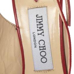 Pre Owned Jimmy Choo Red Patent Leather Nova Peep Toe Slingback Sandals Size 36.5