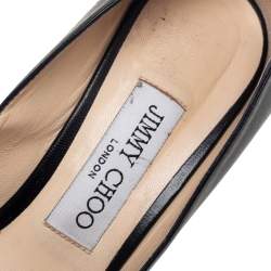 Pre Owned حذاء كعب عالي جيمي تشو رومي جلد أسود مقدمة مدببة مقاس 37