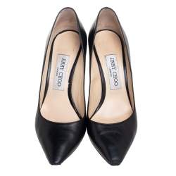 Pre Owned حذاء كعب عالي جيمي تشو رومي جلد أسود مقدمة مدببة مقاس 37