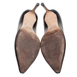 Pre Owned حذاء كعب عالي جيمي تشو رومي جلد أسود مقدمة مدببة مقاس 37