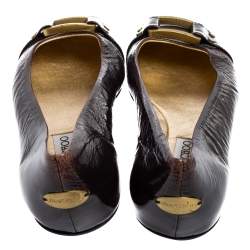 Pre Owned Jimmy Choo Dark Brown Patent Leather Morse Buckle Ballet Flats Size 39