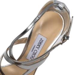 Pre Owned Jimmy Choo Silver Patent and Leather Marianne Sandals Size 37.5