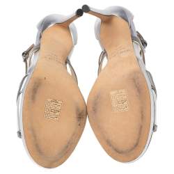 Pre Owned Jimmy Choo Silver Patent and Leather Marianne Sandals Size 37.5