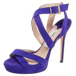 Pre Owned  Jimmy Choo Blue  Suede Maitai Strappy Platform Sandals Size 37