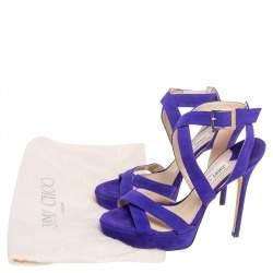 Pre Owned  Jimmy Choo Blue  Suede Maitai Strappy Platform Sandals Size 37