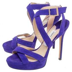 Pre Owned  Jimmy Choo Blue  Suede Maitai Strappy Platform Sandals Size 37