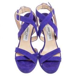 Pre Owned  Jimmy Choo Blue  Suede Maitai Strappy Platform Sandals Size 37
