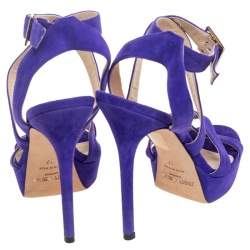 Pre Owned  Jimmy Choo Blue  Suede Maitai Strappy Platform Sandals Size 37