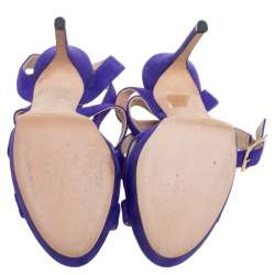 Pre Owned  Jimmy Choo Blue  Suede Maitai Strappy Platform Sandals Size 37